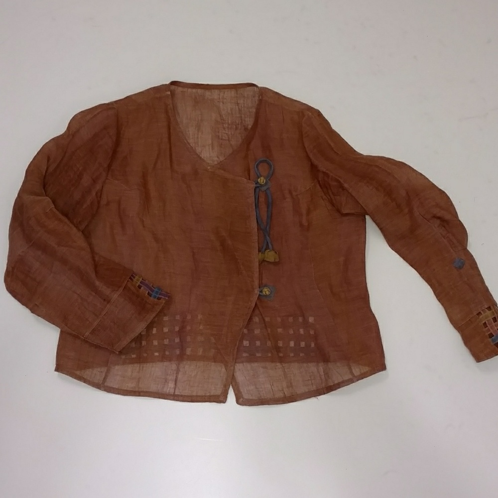 Artsy Hemp Linen Lightweight Jacket / Top High Quality & Unusual Sheer n Natural - Picture 6 of 8